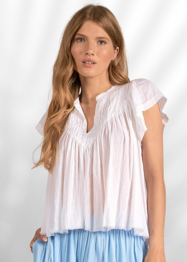 SWEET ONE WHITE GAUZE FRILL TOP