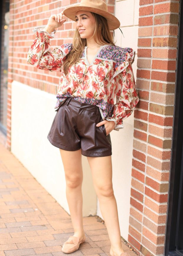 ENDEARING ELEGANCE MIXED PRINT BLOUSE