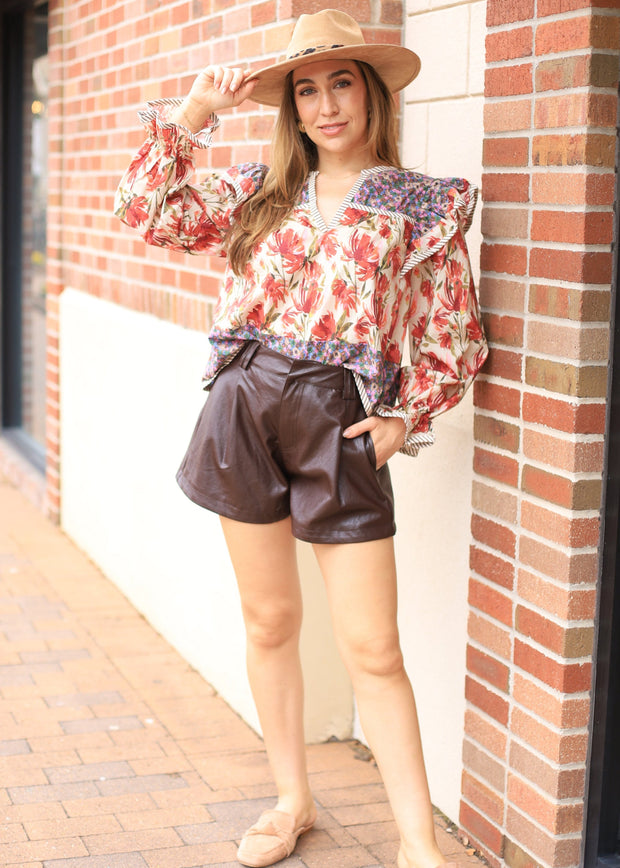 ENDEARING ELEGANCE MIXED PRINT BLOUSE