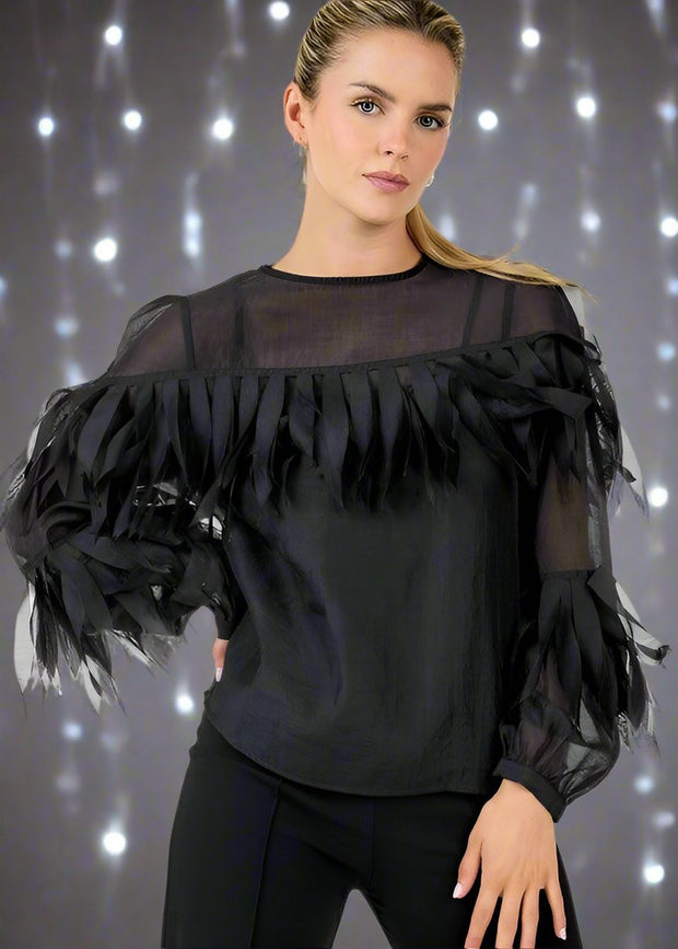 FLY AWAY WITH ME FEATHER SLEEVE DETAIL TOP