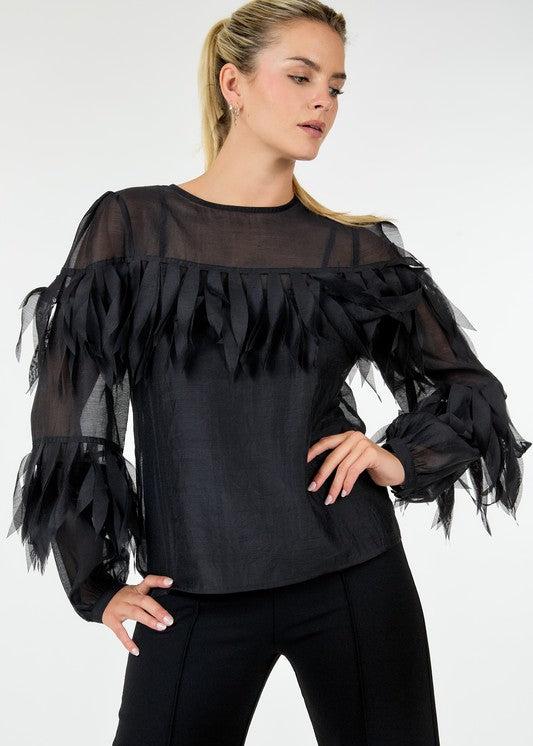 FLY AWAY WITH ME FEATHER SLEEVE DETAIL TOP