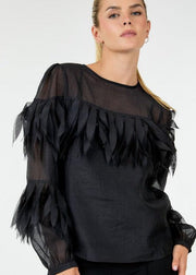 FLY AWAY WITH ME FEATHER SLEEVE DETAIL TOP