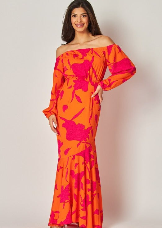 STILL THE ONE OFF THE SHOULDER MAXI DRESS