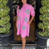 UNCLE FRANK BLOCKED EMBROIDERY DRESS