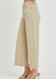 RISEN HIGH RISE CROP WIDE LEG JEANS - KHAKI