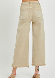 RISEN HIGH RISE CROP WIDE LEG JEANS - KHAKI