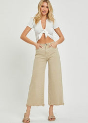 RISEN HIGH RISE CROP WIDE LEG JEANS - KHAKI