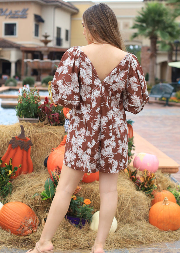 HILL COUNTRY SCENES BROWN FLORAL ROMPER