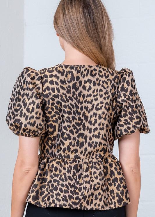 WILD ABOUT YOU LEOPARD TIE FRONT TOP