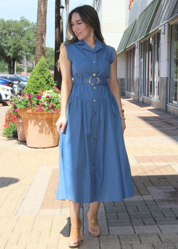 SOMETHING TO SEE CAP SLEEVE BLUE MAXI DRESS