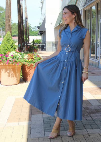 SOMETHING TO SEE CAP SLEEVE BLUE MAXI DRESS