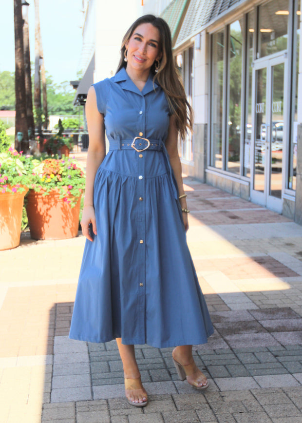 SOMETHING TO SEE CAP SLEEVE BLUE MAXI DRESS