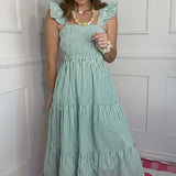 FIELDS OF CLOVERS GREEN TIERED MAXI DRESS