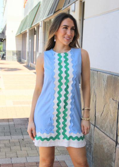 THINKING ABOUT YOU BLUE RIC RAC DRESS