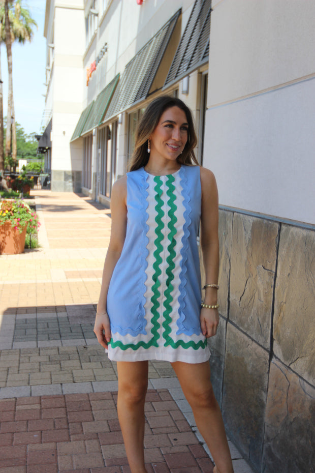 THINKING ABOUT YOU BLUE RIC RAC DRESS