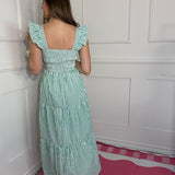 FIELDS OF CLOVERS GREEN TIERED MAXI DRESS