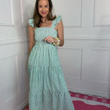 FIELDS OF CLOVERS GREEN TIERED MAXI DRESS