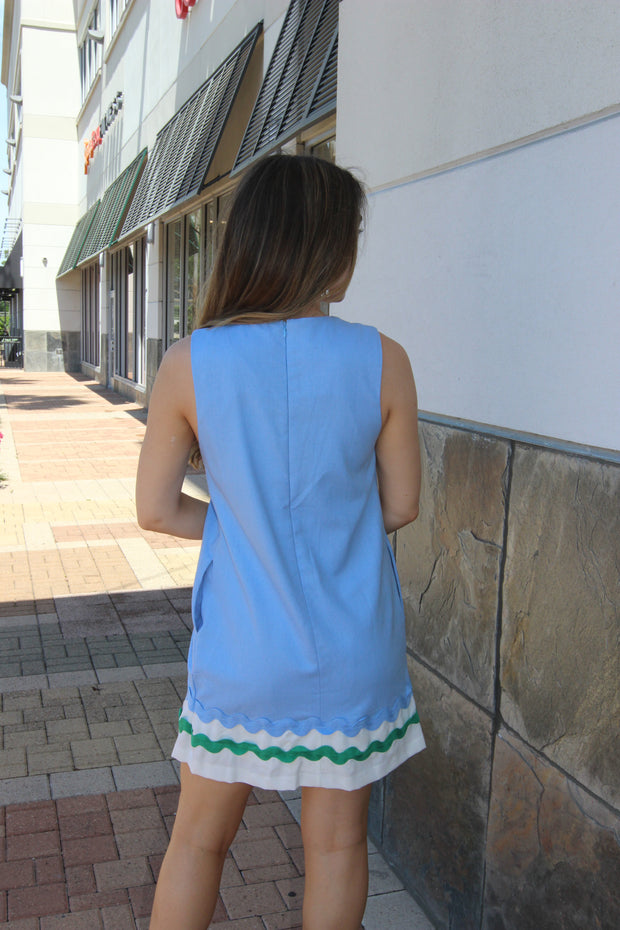 THINKING ABOUT YOU BLUE RIC RAC DRESS