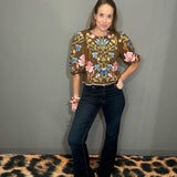 IN FINE DETAIL BROWN EMBROIDERED FLORAL TOP