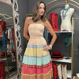 LIVE FOR THE MOMENT COLORBLOCK EYELET DRESS