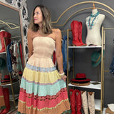 LIVE FOR THE MOMENT COLORBLOCK EYELET DRESS