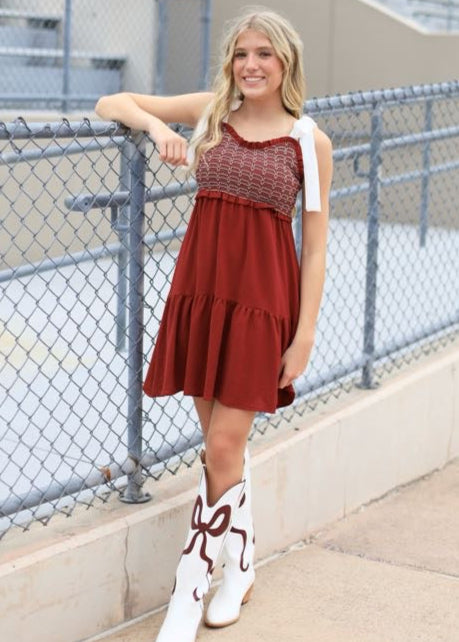 HERE FOR THE WIN MAROON DRESS