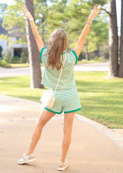 VACAY MODE GREEN & CREAM STRIPE TOP