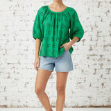 SWEET SIMPLICITY PUFF SLEEVE EYELET BLOUSE