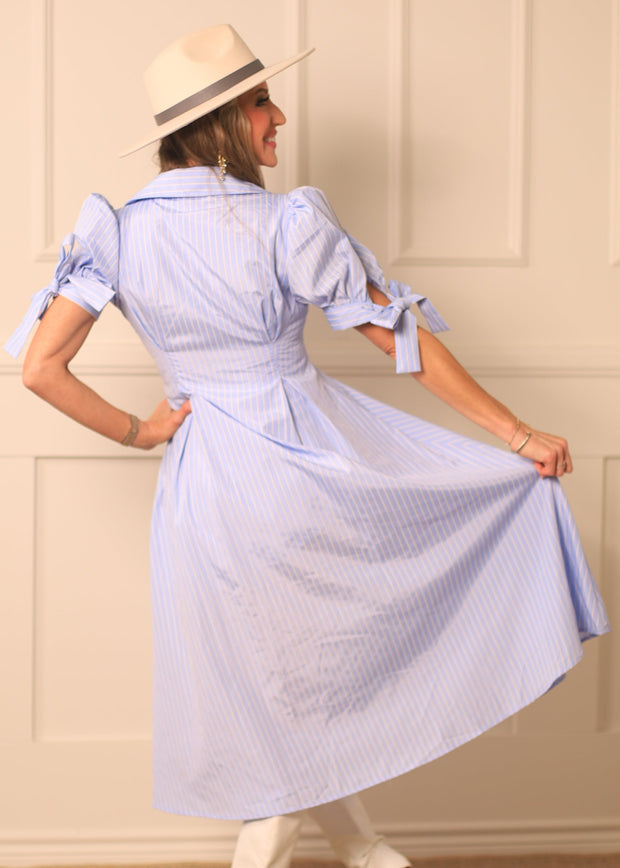 LOVE STRUCK SKY BLUE PINSTRIPE DRESS