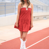 SPIRIT SQUAD MAROON DROP WAIST MINI DRESS