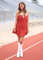 SPIRIT SQUAD MAROON DROP WAIST MINI DRESS