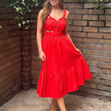 WORTH THE HYPE RED SCALLOPED MIDI DRESS