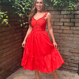 WORTH THE HYPE RED SCALLOPED MIDI DRESS