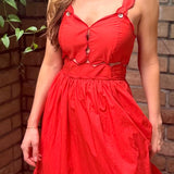 WORTH THE HYPE RED SCALLOPED MIDI DRESS