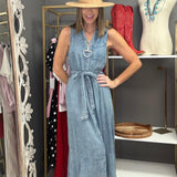 DENIM DREAMS BUTTON FRONT TENCEL MIDI DRESS