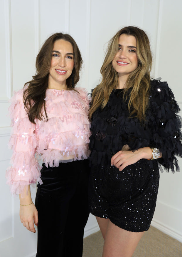 TIME TO PARTY TEXTURED TOP - BLACK OR PINK