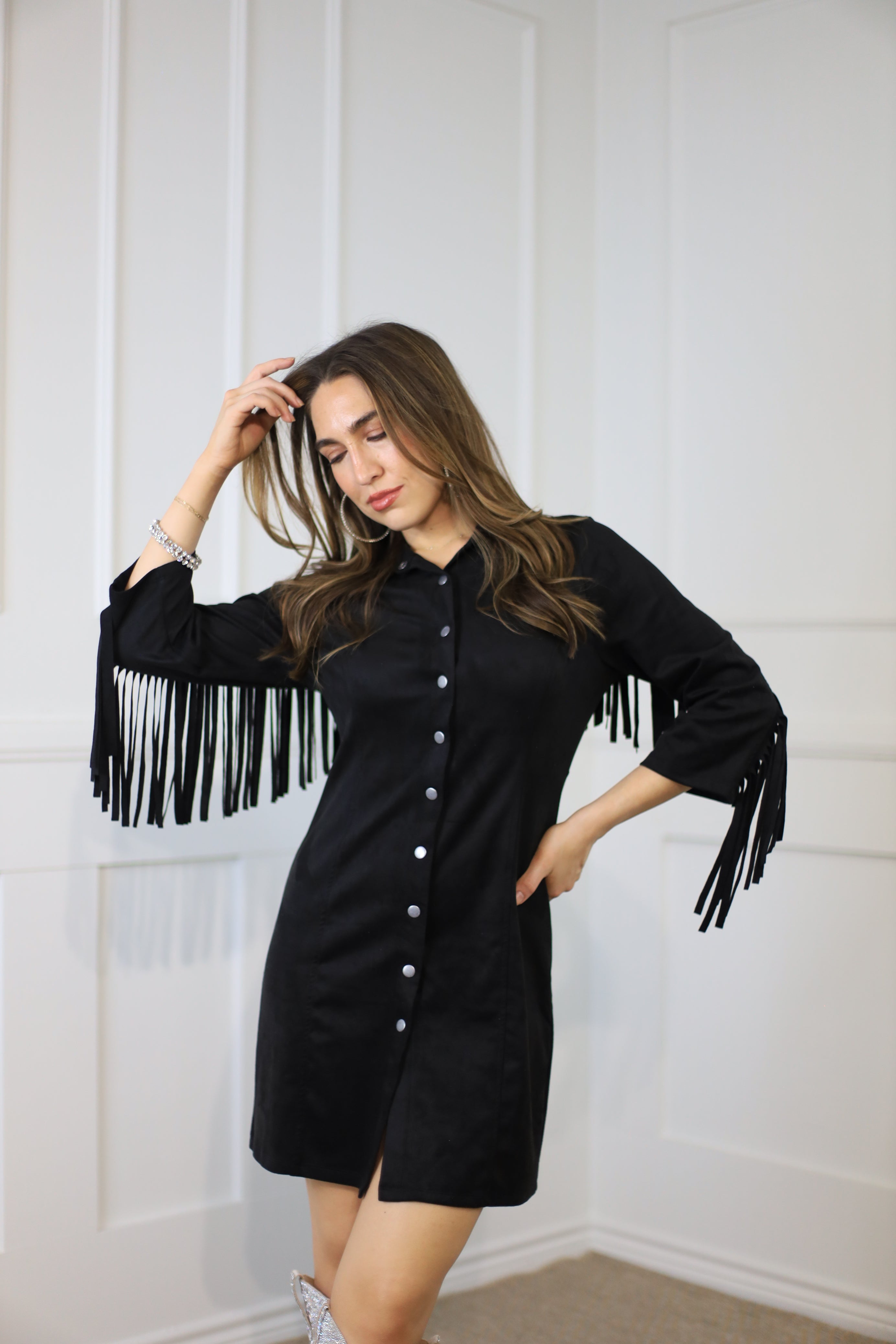 STEPHANIE SUEDE FRINGE DRESS - ASSORTED COLORS