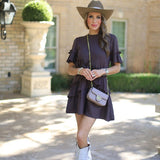 ONLINE EXCLUSIVE:  FEELS JUST RIGHT CHOCOLATE RUFFLE DRESS