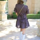 ONLINE EXCLUSIVE:  FEELS JUST RIGHT CHOCOLATE RUFFLE DRESS