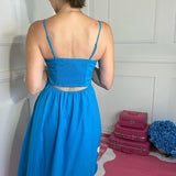 HIBISCUS PARADISE PEARL EMBROIDERED AQUA DRESS