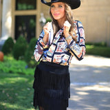 ONLINE EXCLUSIVE:  RODEO BOUND WESTERN COWBOY GRAPHIC PRINT BLAZER