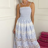 SEASIDE SONATA EMBROIDERY STRIPE MAXI DRESS