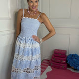 SEASIDE SONATA EMBROIDERY STRIPE MAXI DRESS
