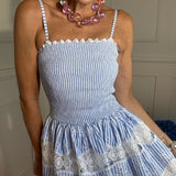 SEASIDE SONATA EMBROIDERY STRIPE MAXI DRESS