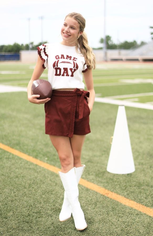 WINNERS ONLY MAROON WRAP SIDE TIE SKORTS