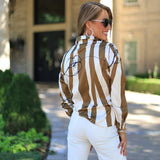 ONLINE EXCLUSIVE:  STRIPE A POSE LONG SLEEVE BLOUSE