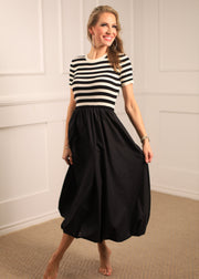 SOCIAL SEASON BLACK & CREAM STRIPED BUBBLE HEM DRESS