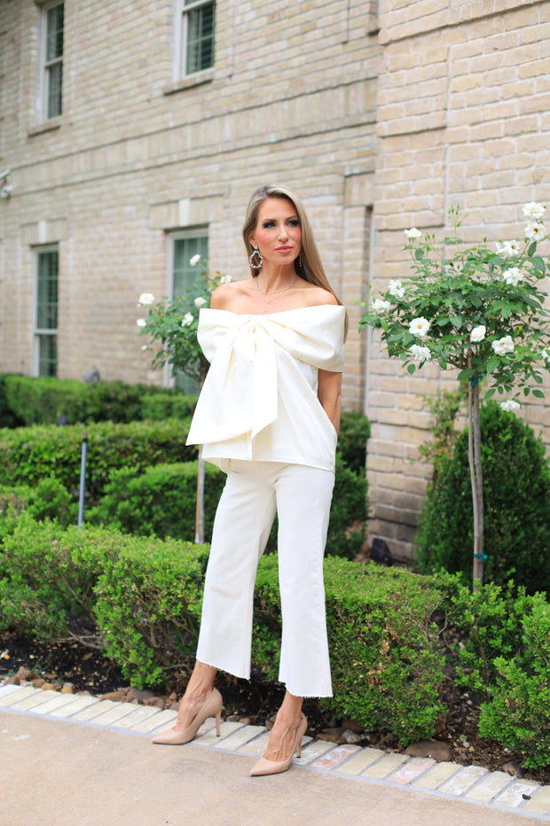SWEET STATEMENT BOW OFF THE SHOULDER BLOUSE