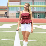 FIELD GOAL CUTIE MAROON RUCHED TOP