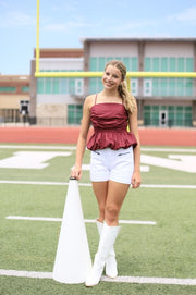 FIELD GOAL CUTIE MAROON RUCHED TOP
